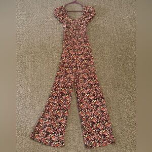 Rewind Red and Pink Floral Jumpsuit with Wide-Leg Design